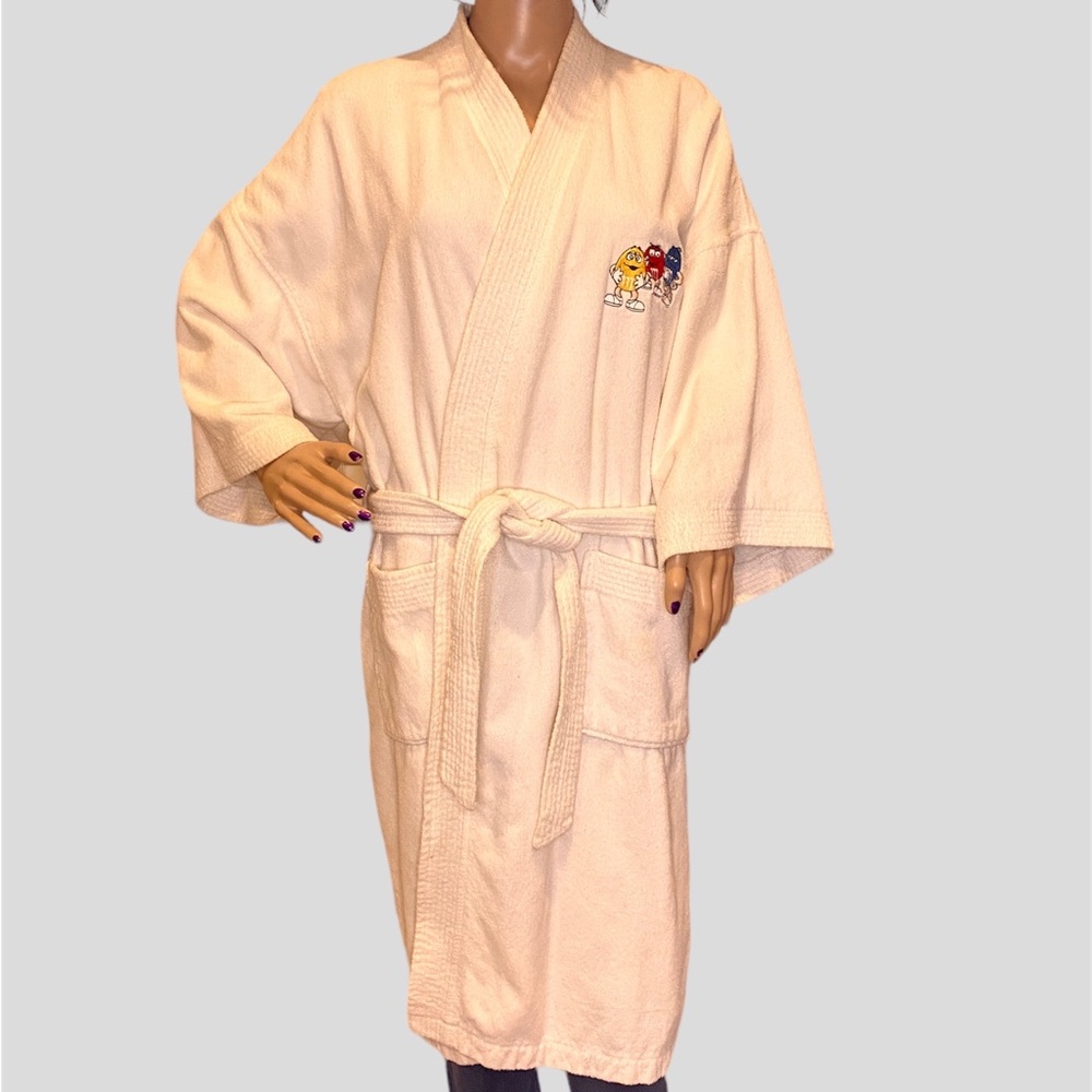Vintage M&M's M&M Embroidered Characters White Terry Cloth Robe OSFM VGC